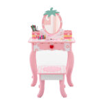 White MDF spray-painted 1-drawer 2-desktop storage box children's dressing table set with Apple print - Image 9