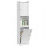 White melamine-faced particleboard, vertical grain, 40*40*180cm, 1 door + bottom flip-down drawer with non-woven storage bag, bathroom tall cabinet - Image 18