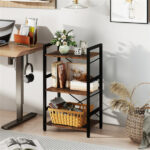 4-Tier Industrial Bookshelf (Rustic Brown+Black), Heavy-Duty Metal Frame & X-Shaped Braces - Image 5