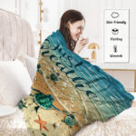 Tropical Baby Sea Turtle Flannel Fleece Blanket 3D Ocean Waves Flannel Soft Plush Throw Blanket Cozy Blankets for Bed Chair Car Sofa Couch Bedroom 75*100cm temu can only be self-picked up - Image 2