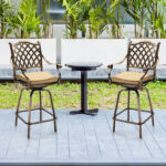 Outdoor Swivel Bar Stools Set of 2, Cast Aluminum Patio Bar Height Chairs, All-Weather Bar Dining Chairs Outdoor Swivel Chairs Furniture (Grid Back) - Image 10