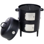 17 Inch Steel Charcoal Smoker, Heavy Duty Round BBQ Grill for Outdoor Cooking, Black - Image 6
