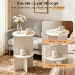2-Tier Modern White Side End Table Engineered Wood Accent Nightstand with Open Storage Shelf Anti-Scratch Foot Pads for Sofa Bedroom Living Room Office - Image 6