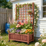 Wooden Planter with Trellis, 50" Tall Elevated Garden Bed Outdoor with Wheels, Freestanding Planter Box with Drainage Holes for Flower, Vegetable, Fruit, Herb in Garden, Patio, Balcony - Image 6