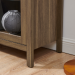 A high arched storage cabinet with a lamp, a modern retro-style wooden storage cabinet with adjustable glass partitions, suitable for use as a multi-functional cabinet in kitchens-Brown - Image 13