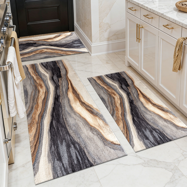 5b40c095-2cd5-40fb-a250-1f9c6af19745.png Three-piece kitchen rug set, non-slip and washable, abstract pattern kitchen hallway rug, soft and comfortable, suitable for sinks, floors, entrances, hallways and bathrooms. - Image 1