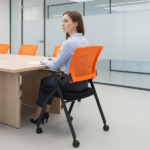 2 Pack Stackable Conference Room Chairs with Wheels, Folding Office Chair with Rebound Back, Padded Seat for Training Room, Guest, Reception, Event, Capacity 350lbs, Orange - Image 12