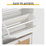Rattan-front shoe cabinet with 1 drawer and 2 flip-down compartments, particleboard, 54*24*110cm, white - Image 5