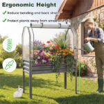 3-in-1 Metal Raised Garden Bed with Mini Greenhouse Cover, Elevated Planter Box - Gray - Image 7