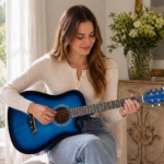 Blue 38-inch Acoustic Guitar with Picks, Strings, Capo, Case, Tuner, and Strap - Image 10