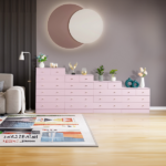 5-Tier 6-Drawer Cabinet with Matte Gold Handles Particleboard Melamine-Coated Storage Cabinet 25.98*12.99*35.04in Macaron Pink - Image 13