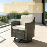 Cream White PE Wicker Outdoor Swivel Rocker – 360° Patio Glider Chair for Porch, Backyard, Deck - Image 7