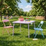 Kids Picnic Table and 2 Chairs Set, Foldable Table for Backyard, Camping and Crafts, Pastel - Image 6