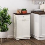 10 Gallon Tilt Out Trash Cabinet Freestanding Trash Bin Cabinet Wood Garbage Recycling Cabinet with Hideaway Drawer Pet Proof Trash Can Holder for Kitchen Living Room, Antique White (not include can) - Image 20