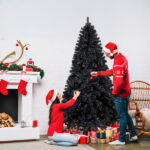 7.5 FT Pre-lit Artificial Christmas Tree, Hinged Xmas Pine Tree with 1350 Branch Tips, 400 Lights and Remote Control for Holiday Party Office Home, Black