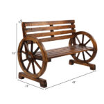 Replace 28138436 Rustic 2-Person Wooden Wagon Wheel Bench with Slatted Seat and Backrest, Brown - Image 3