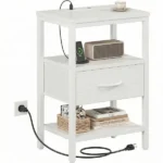 Bedside Table Charging Station Nightstand with USB/C Ports, Adjustable Drawers, 3-Tier Storage Shelf (Shipment from Walmart)