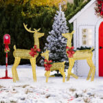 3-Piece Lighted Christmas Reindeer Family Set Outdoor Decorations, Weather Proof 2D Deer Family Set of 3 Christmas Ornament Home Decor Pre-lit 200 LED Warm White Lights with Stakes, Golden - Image 13