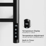 Black Heated Towel Rack for Bathroom,Wall Mounted with Intelligent Touch Screen Timer, 9-Bar Towel Warmer, 304 Stainless Steel Polished, Plug-in/Hard-Wired[Unable ship on weekends, TK/TEMU only for pickup, only TX10643 warehouse supports GOFO] - Image 7