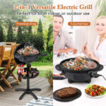 Black 1200W Electric BBQ Grill with Double-Zone Cooking, 2-in-1 Freestanding & Countertop Grill for 6-10 People - Image 8