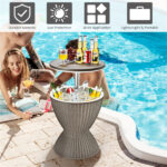 Brown Outdoor Imitation Rattan Ice Cooler Side Table 8Gal 2-Height Adjustable with Drain Plug - Image 2