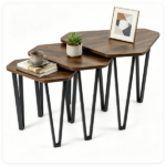 Set of 3 Nesting Coffee Tables Rustic Brown Industrial Accent Side Tables, Space Saving Stackable End Tables Engineered Wood Top Metal Frame Rounded Corners for Living Room Bedroom Small Apartment - Image 7