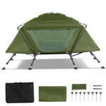 Collapsible camping tent with an integrated cot