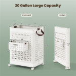 20 Gallon Foldable Laundry Hamper with Mini Hanging Basket, PP Hollow Design with Wheels - Image 3