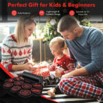 9-Pad Electric Drum Set for Beginners, MIDI USB Connection Dual Stereo Speakers Black+Red - Image 10