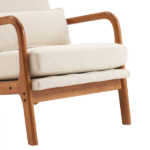 Same Code 47026089 High Back Solid Wood Armrest Backrest Iron Frame Linen Indoor Leisure Chair Off-White - Image 15