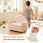 2-in-1 Flip Open Kids Sofa Lounger, Teddy Fleece Toddler Couch with Carry Handle for Ages 3+ (Beige) - Image 8