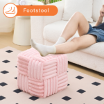 Square Ottoman Foot Stool Corduroy Vanity Chair Bench with Padded Woven Footrest for Entryway Living Room Hallway Pink - Image 5