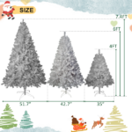 6FT Sliver Pre-Lit Artificial Christmas Tree, Hinged Full Tree with Metal Stand, 800 Branch Tips, 300 LED Lights,11 Lighting Modes, Holiday Decoration Tree for Indoor and Outdoor-NO support selfpickup - Image 5