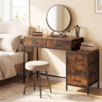 5 Drawer Computer Desk with Reversible Drawers & Printer Shelf, Industrial Home Office Writing Desk with Metal Frame - Rustic Brown - Image 2