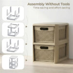 2-Drawer PP Storage Organizer Wicker Style Narrow Cabinet for Home Office - Image 8