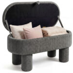 Gray 42 Inch Corduroy Storage Bench, Plush Foam Cushion & Hidden Compartment, 400LBS Seat Weight Capacity