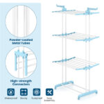 Blue 4-Tier Foldable Clothes Drying Rack with Wheels, Heavy Duty Metal Laundry Hanger Stand for Indoor Outdoor Use - Image 6
