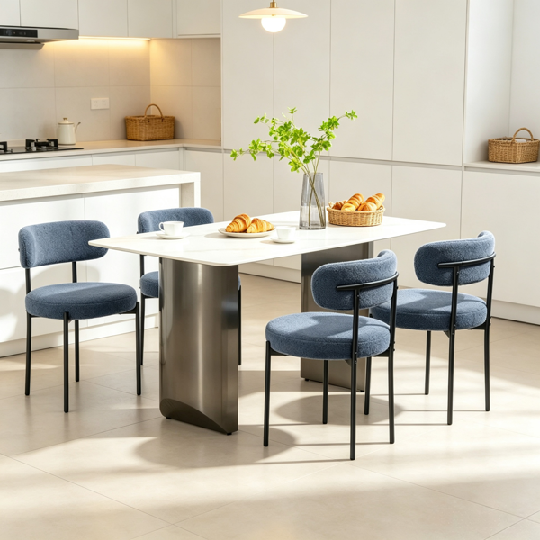 All-in-One Gray 4-Piece Modern Round Upholstered Kitchen Chairs, Curved Backrest, Soft Thick Cushion Dining Set Only chairs