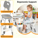 Height Adjustable Kids Desk and 4 Chairs Set, Graffiti Wipeable Tabletop Toddler Activity Table with Storage Baskets - Image 8