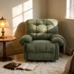 Green Recliner Chair, Overstuffed Armchair, Manual Recliner, Living Room Seating, Reading Chair, Padded Footrest, Home Theater Seating, Ergonomic Lounge Chair, Soft Fabric Recliner, Furniture. - Image 3