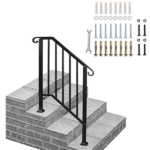 [Same Code 55022277 82359152]Artisasset Matte Black Outdoor 2-Step Iron Handrail - Image 4