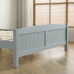 Full Single Bed Frame Vertical Striped Decorative Curved Headboard and Footboard Bed Frame Painted + Melamine Veneer & Pine + MDF Wood Bed 77.8*56.54*37.8in Grey - Image 18