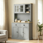 71" Gray Freestanding Kitchen Pantry Cabinet – Modern Tall Hutch with Wide Countertop and Custom Adjustable Shelves - Image 8