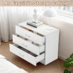 3-Drawer Wide Drawer Cabinet Particleboard Bedside Table with Textured Melamine Finish 25.98*12.99*22.05in White =75682614 - Image 16