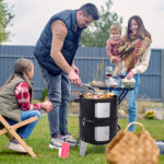 Vertical Steel Charcoal Smoker, Heavy Duty Double Layer Round BBQ Grill for Outdoor Cooking, Black - Image 7