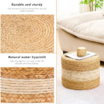 Handmade Woven Foot Stool Natural Water Hyacinth Ottoman for Home Decor & Seating White - Image 6