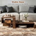 2-Tier Modern Geometric Coffee Table Engineered Wood Low Center Table with Storage Shelf, Waterproof Surface Cross Base Accent Table for Living Room Tea Game Work - Brown - Image 5