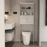 Over The Toilet Rack 2 -Tier Toilet Bathroom Spacesaver Storage Shelf with 2 Doors Wood Storage Organizer Cabinet for Bathroom Freestanding Shelf-White - Image 6
