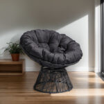 38" Ergonomic Swivel Wicker Papasan Chair with Thick Tufted Cushions, 360 Degree Rotatable Chairs for Living Room Bedroom Reading Room, Gray Cushion - Image 4