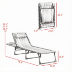 Striped 2 Folding Outdoor Lounge Chairs – for Beach Camping Use, Pillow, Mesh & Bungee Seat - Image 3